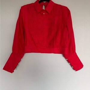 Red pleated linen blouse